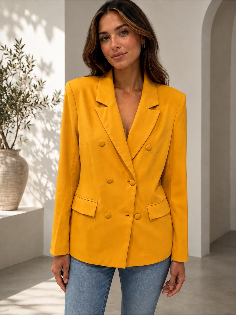 Lovers + Friends Double-Breasted Mustard Blazer